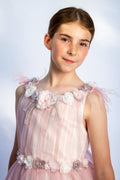 "Feathered Boa" Bridal/Flower Girl/Party/Special Occasion Dress in Pink, Ages 6-14