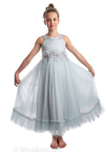 "Silver Mermaid Tail" Girls Dress in Cyan, Ages 2-10 Years